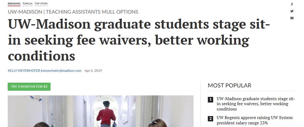 TAA_Madison's tweet photo. Inspired by the recent coverage of our #TAASitIn in @WiStateJournal, we decided to go looking at some other recent @UWMadison headlines... https://t.co/Cqmm8ayST6