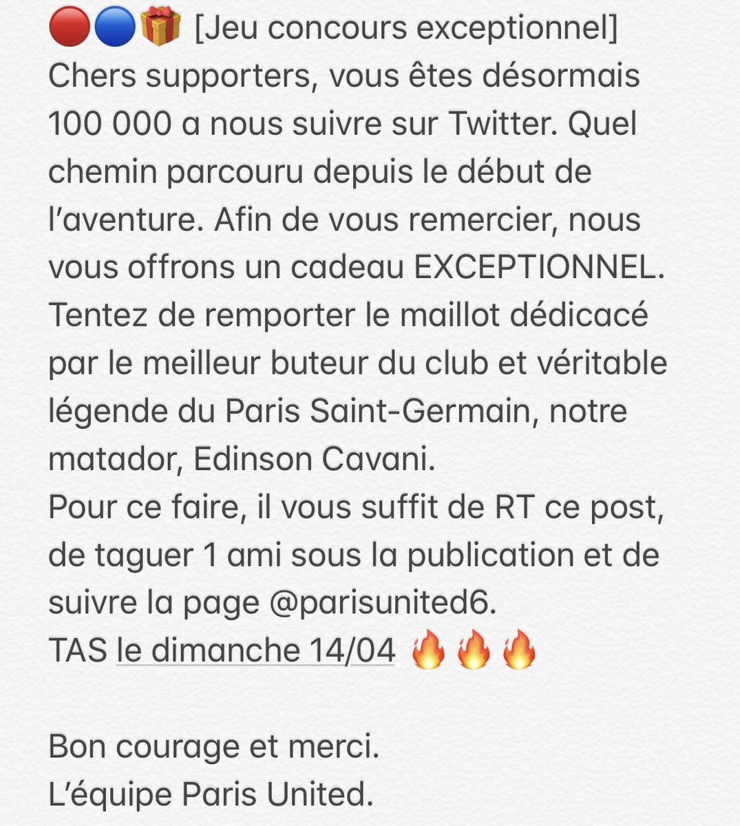 parisunited75's tweet photo. 🔴🔵🎁 [Jeu concours] Chers followers, vous êtes 100 000 a nous suivre sur Twitter. Quel chemin parcouru. Pour vous remercier, nous vous offrons un cadeau EXCEPTIONNEL. Remportez le maillot dédicacé d’@ECavaniOfficial 
📸 @GraphicUNTD 
Règles👇 https://t.co/LjkCm4MGv7