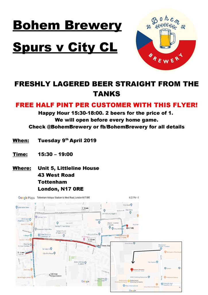 Bohem Brewery (@bohembrewery) on Twitter photo Free half pint when you show this Tweet at the <a href="/BohemBrewery/">Bohem Brewery</a> matchday bar for Tuesday’s <a href="/ChampionsLeague/">UEFA Champions League</a> match Free half pint when you show this Tweet at the <a href="/BohemBrewery/">Bohem Brewery</a> matchday bar for Tuesday’s <a href="/ChampionsLeague/">UEFA Champions League</a> match