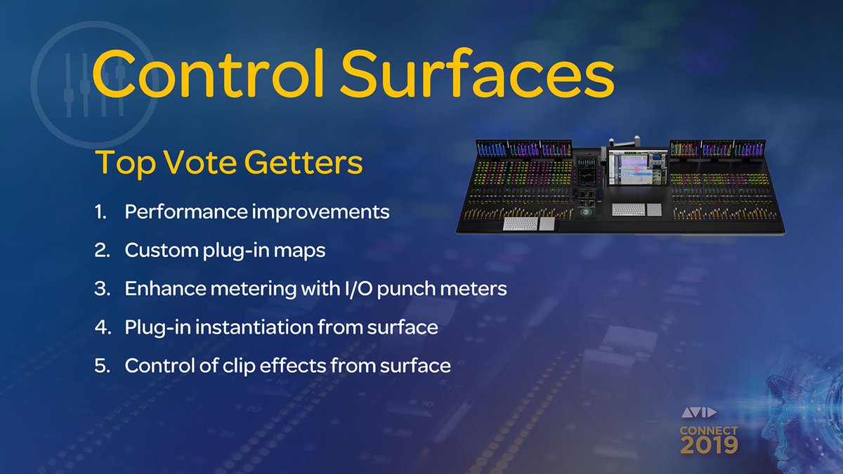 Avid's tweet photo. Avid Control Surface users! These are your Top 5 ACA Vote Getters.
⠀
#avidconnect #acavote #featurerequests #avid #nabshow #results #protools https://t.co/KXXZV3iZzQ