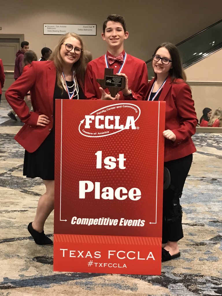 MrsSherryAlmand's tweet photo. @AlmandCarson @Ivy_2020  Congrats to Carson Almand, Ivy Beard, Berklee Nesbit for placing 1st in Focus on Children STAR event. #texasfccla #MISDProud https://t.co/AqwgX2UB0O