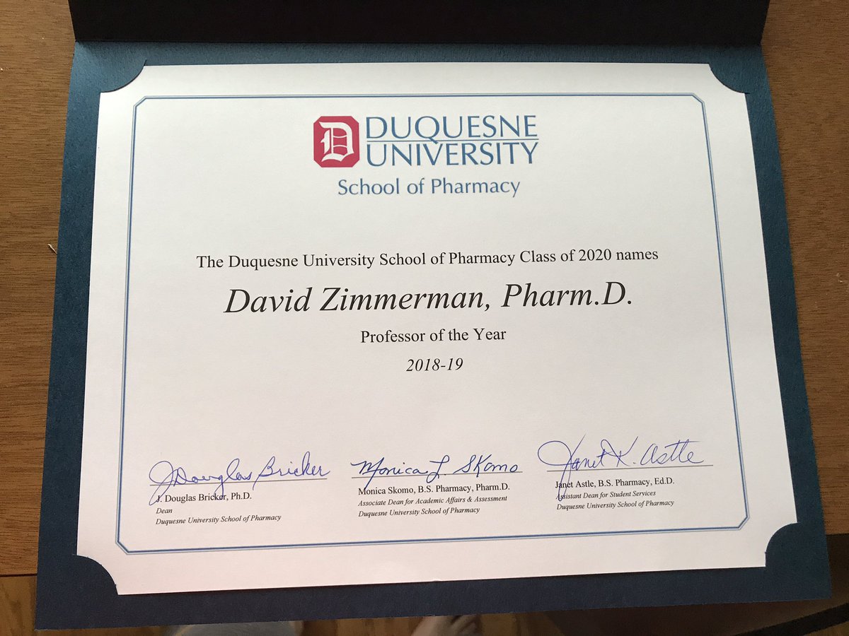 DEZ_EM_Pharm's tweet photo. Honored to have received this today from our @DuquesnePharm PY3 class! people are going to start thinking I can teach now...congrats to the other winners as well (@jcovvey !!) https://t.co/2Dct3xoSCZ