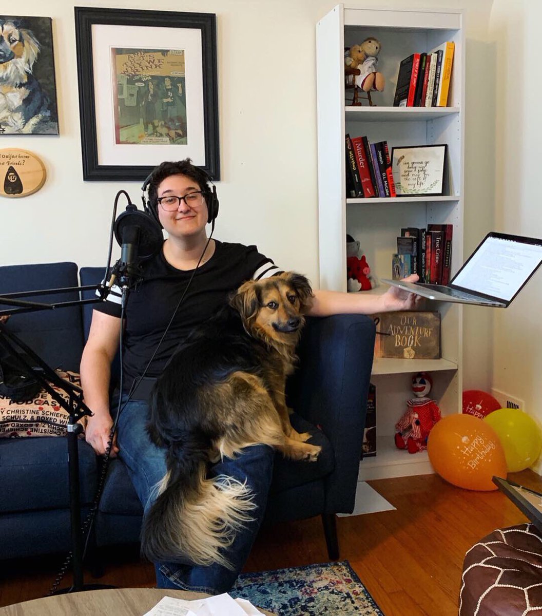 ATWWDpodcast's tweet photo. How does Gio sit on us? Let us count the ways... listen to our new episode out today for some aliens, a murderer and the most majestic butt curtain 🐶🖤 https://t.co/0PIjlb771S
