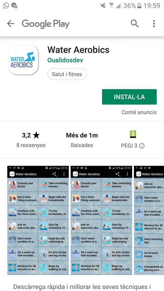marcel96134546's tweet photo. Muy buenas! he encontrado una app  donde hay mucha variedad de ejercicios en el agua y consejos para poder-los hacer con seguridad.
Espero que os sirva! @_Iandira_ 
#AFEA_2019 https://t.co/9FvSWBiZXF