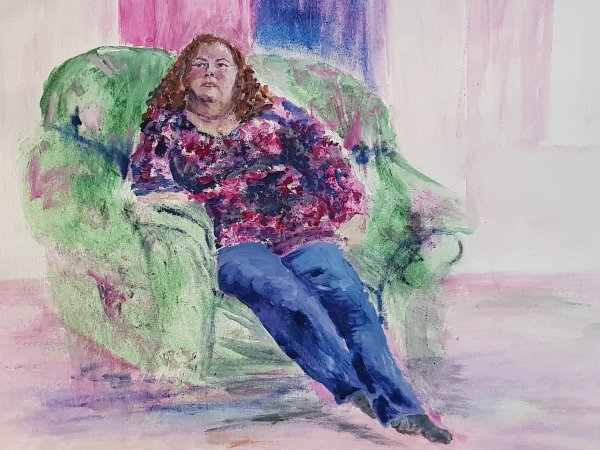 CathyHaglington's tweet photo. 20 years this week since I met my lovely husband Andrew @AHaglington. To commemorate this special anniversary he spent the afternoon painting my portrait. Aren't I lucky? How #Romantic was that! 

@SkyArts #PortraitArtistOfTheYear 
#Art #Painting #Portraits https://t.co/hQY98bYZdk