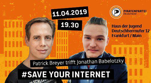 PiratenHessen's tweet photo. Du warst auf #Artikel13Demo #frankfurtgegen13 & hast für #SaveYourInternet gekämpft und fragst dich: was jetzt? Am 11.4. diskutieren @echo_pbreyer #Ehrenbot & @jona_bab über die Kritikpunkte der #Urheberrechtsreform & #Artikel13. Alle Infos hier: https://t.co/8oAPyYGsIW /AK https://t.co/VkUlVkhObB