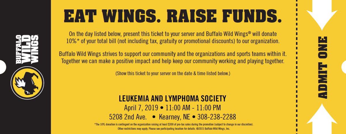 estesLLSmoy's tweet photo. Come to @BWWings in Kearney today to raise $$ for the @LLSusa. https://t.co/0qgNcHcz4a