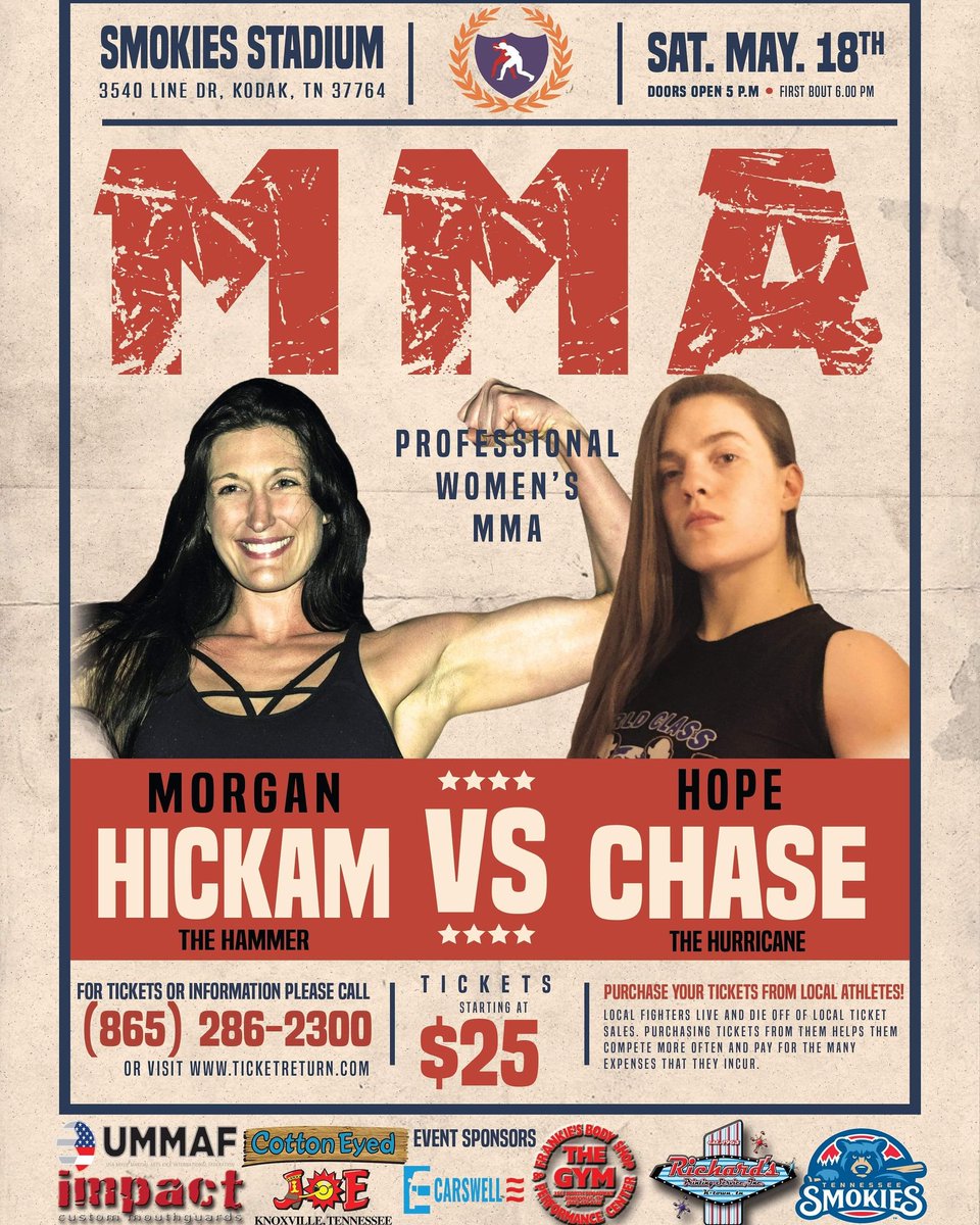 VALORFights's tweet photo. Up next VFC59 Fight Night at Smokies Stadium
 for Morgan Hickam: MMA Athlete she makes her pro debut against a very tough Hope Chase both ladies went 4-0 as amateur fighters,
🎟 Use promo code Hickam or Hchase 🎟
Tickets available now! 
https://t.co/geFkt0tXa7 https://t.co/SJssEk3ucy