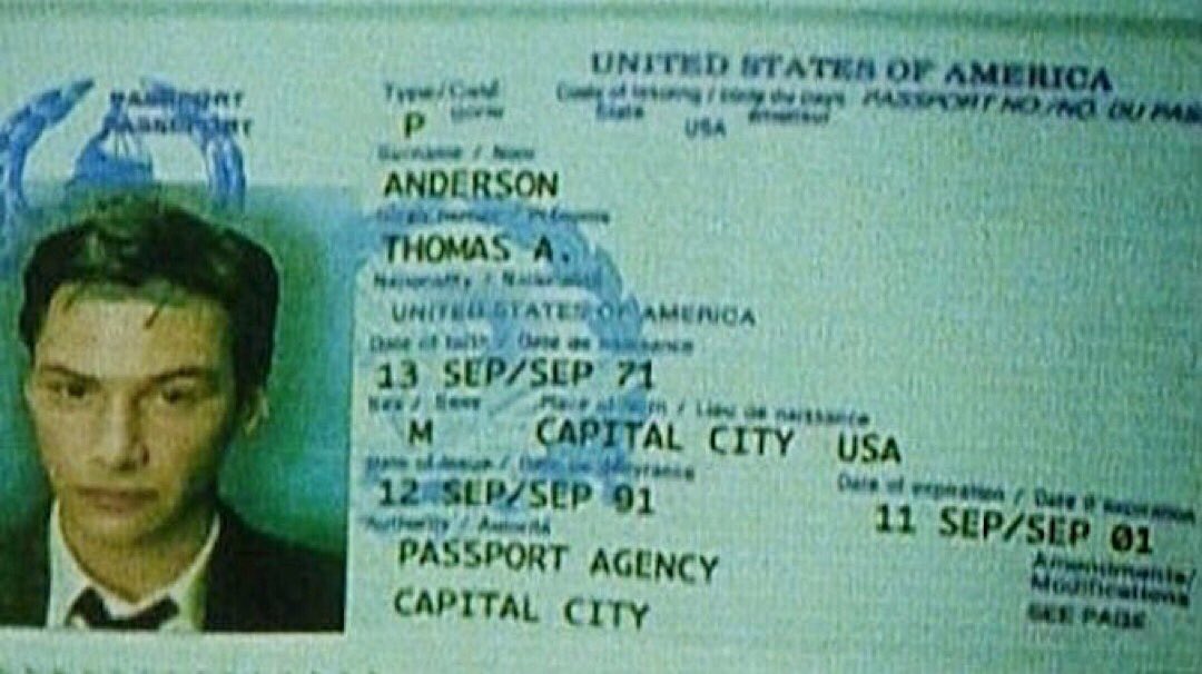 RealEOC's tweet image. Neo’s passport in The Matrix expires on September 11, 2001
