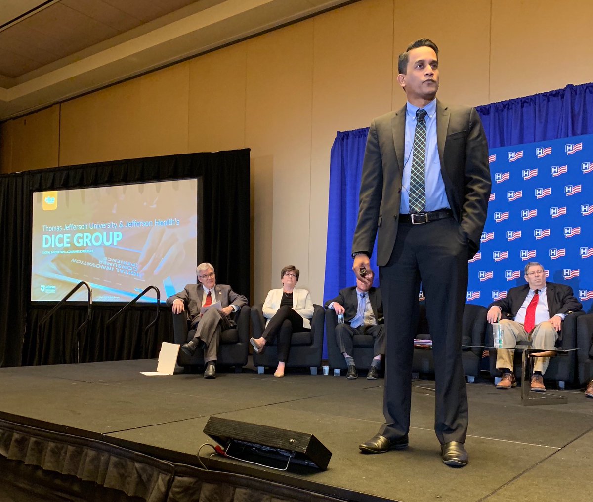 ahahospitals's tweet photo. Neil Gomes, Chief Digital Officer @TJUHospital talks about an ER dashboard that provides real-time data for physicians and others to assess where attention is most needed, decreasing patient wait times + more #AHAmtg #ValueInitiative https://t.co/3Lh5TZbKkS