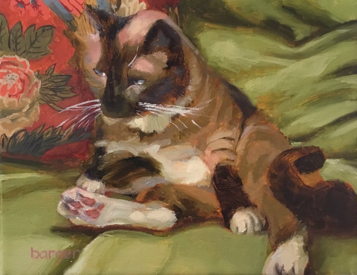 bbarger415's tweet photo. Just finished this pet portrait by adding his whiskers. “Skate, Studio Buddy Extraordinaire” 8x10” oil on gallery wrapped linen. 

#art
#bbargerart
#boldbrush
#catpainting
#catportrait
#commission
#fineart
#originaloilpainting
#painting
#petsportraits
#siamesecats
#studiopainting https://t.co/6Af9YbtJrN
