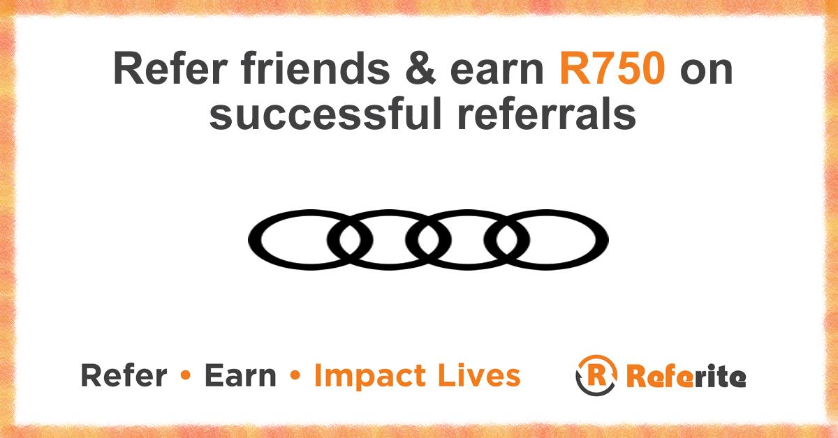 Referite's tweet photo. Refer friends and family to our @Audi partner Lindsay Saker and earn R750 on all successful referrals!
visit https://t.co/Ugc0XtudQp 
#ReferAndEarn #Referite #ImpactLives #Audi https://t.co/kEMVMYqWLD