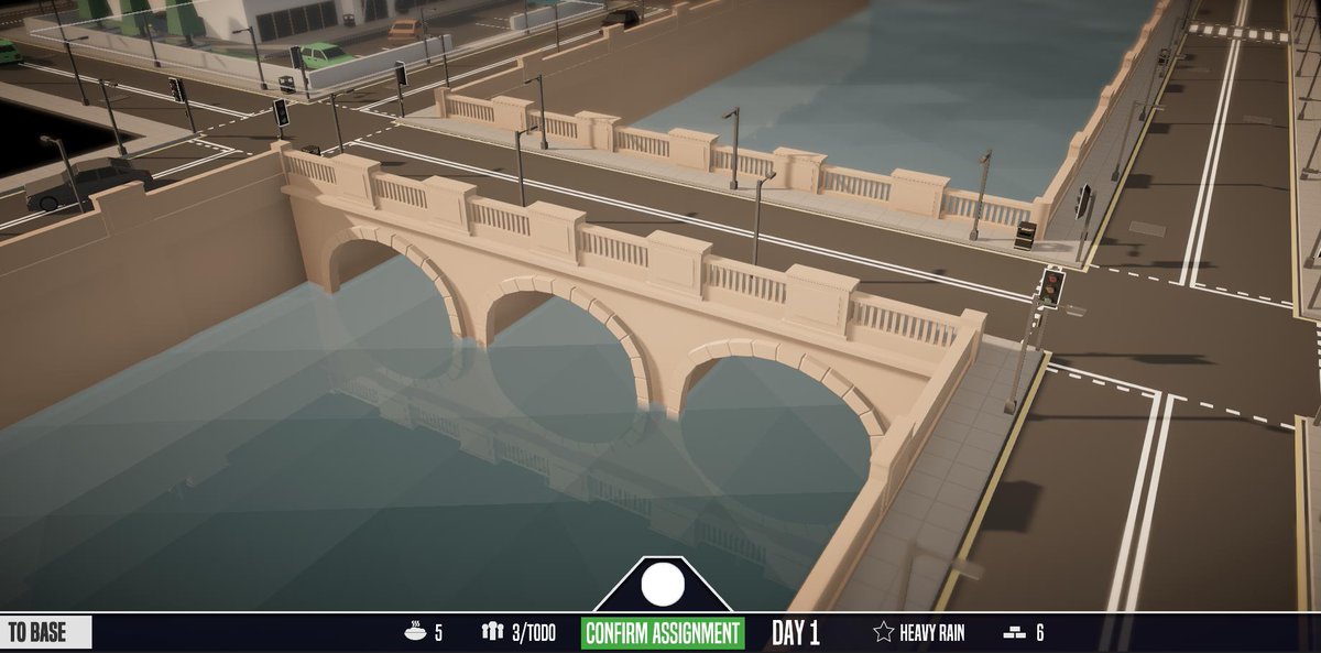 CurveballGames's tweet photo. Spent a bit of time fleshing out the city for my latest creation. Based the bridge roughly off the Worcester Bridge. Also: manhole covers, bins, and a zebra crossing!

#gamedev #madewithunity #indiedev #3dart #lowpoly https://t.co/E4lx9G87oo