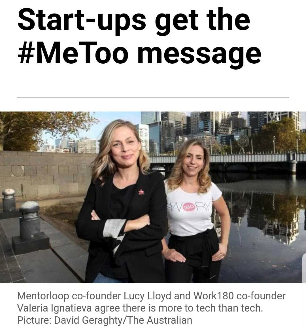 WORK180_'s tweet photo. Our Co-Founder Valeria Ignatieva, featured with Lucy Lloyd, Co-Founder of @Mentorloop, in this weekend’s @australian: https://t.co/AP21hYFiqs Events like #VogueCodes help talented #WomenInTech to shine. Book your spot here: https://t.co/WyeHdvV1Vs @Valeria_WORK180 https://t.co/JgWs2ROvJI