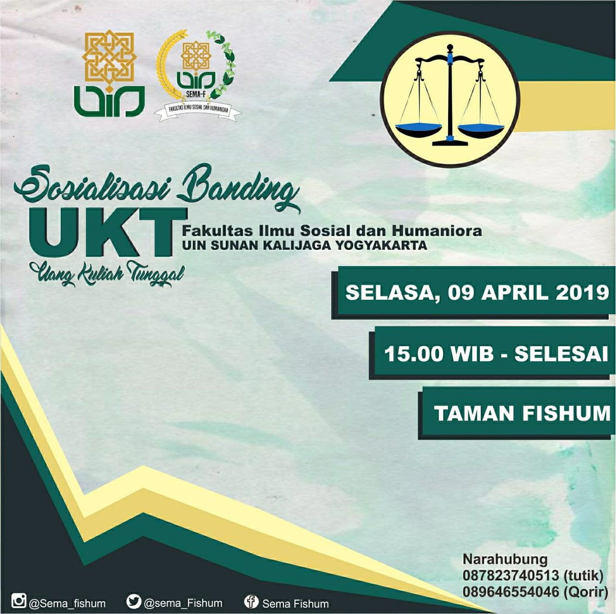 senat_fishum's tweet photo. [Komisi B : Budgetting]
Mengajak kalian mahasiswa Fakultas Ilmu Sosial dan Humaniora untuk menghadir sosialisasi 
Banding UKT 2019. Catat waktu dan tempatnya ya!
📅 : Selasa, 09 April 2019
⏰ : 15.00 Wib - Selesai
📌: Taman FISHUM https://t.co/VlkZjZNQsW