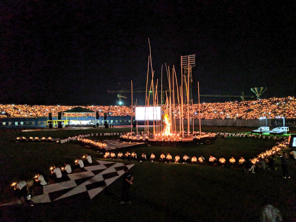 DavidToovey's tweet photo. Thousands of candles burn bright in the hands of #Rwanda's young people at the Amahoro Stadium in #Kigali as the world marks the 25th Commemoration of the Genocide against the Tutsi. #Kwibuka25 https://t.co/otnRWf8lKR