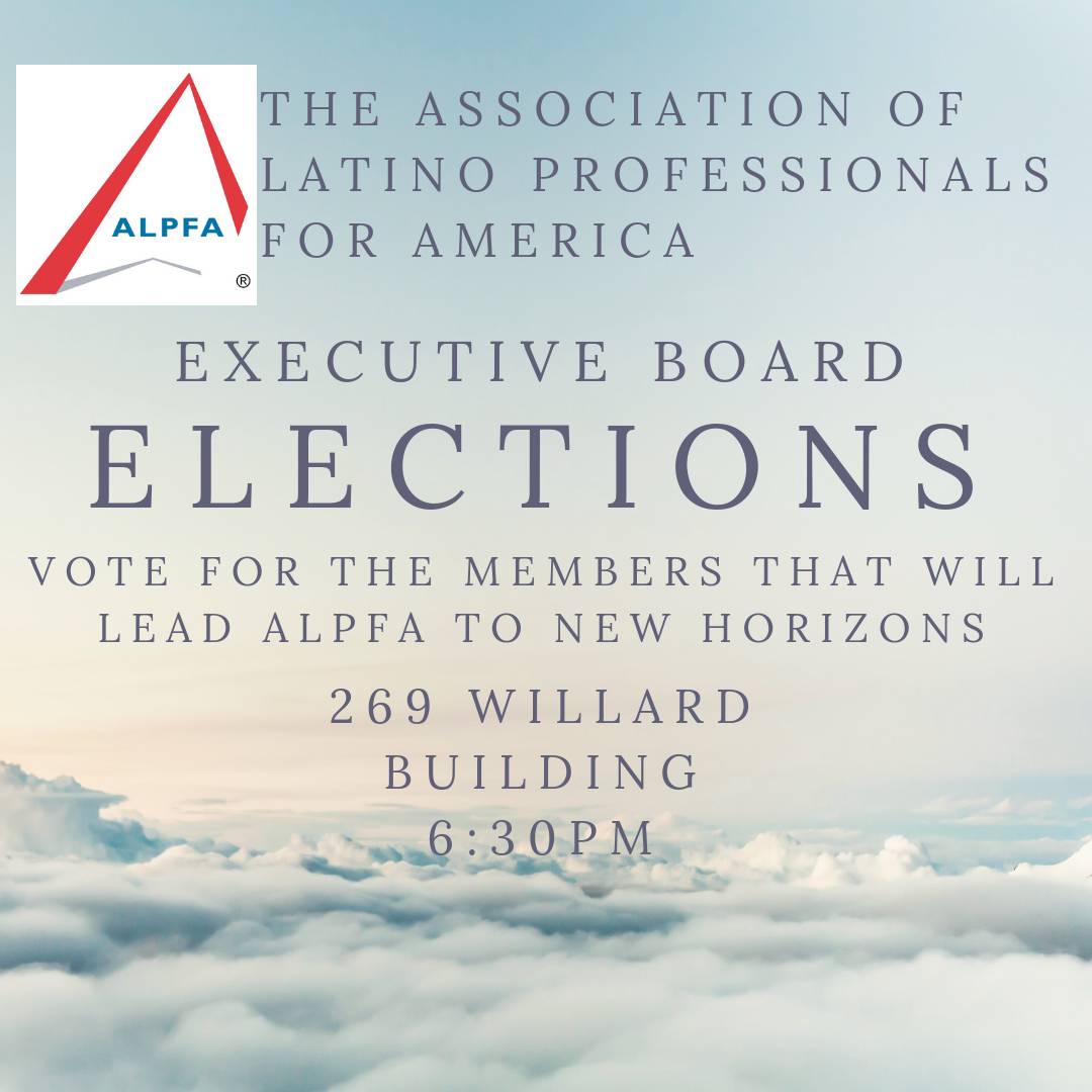 ALPFAPennState's tweet image. Hello ALPFAmilia! It&apos;s been a great year for ALPFA and as we are approaching the end, we want to invite all of our members to vote for the new e-board that will lead ALPFA next year. New and old members are welcome to run for e-board positions!