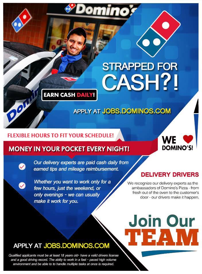 DominosAtlantic's tweet image. We are hiring Pizza Delivery Drivers! 🍕
Make cash tips daily! Mileage reimbursement! Pizza Discounts and career advancement!
Apply now at : jobs.dominos.com
#newcareer #dominos #pizzadelivery