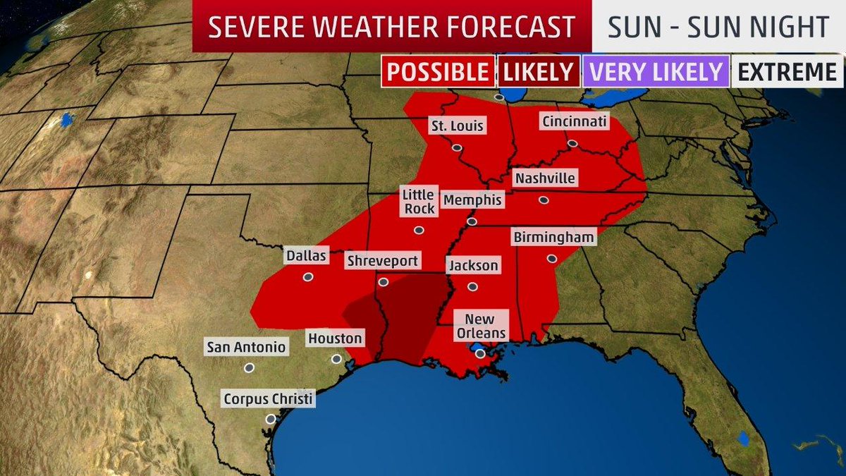 weatherchannel's tweet image. #Severe thunderstorms with damaging winds, large hail, an isolated tornado and #flooding rain will continue to plague parts of the South into Sunday evening: wxch.nl/2UjmDDX