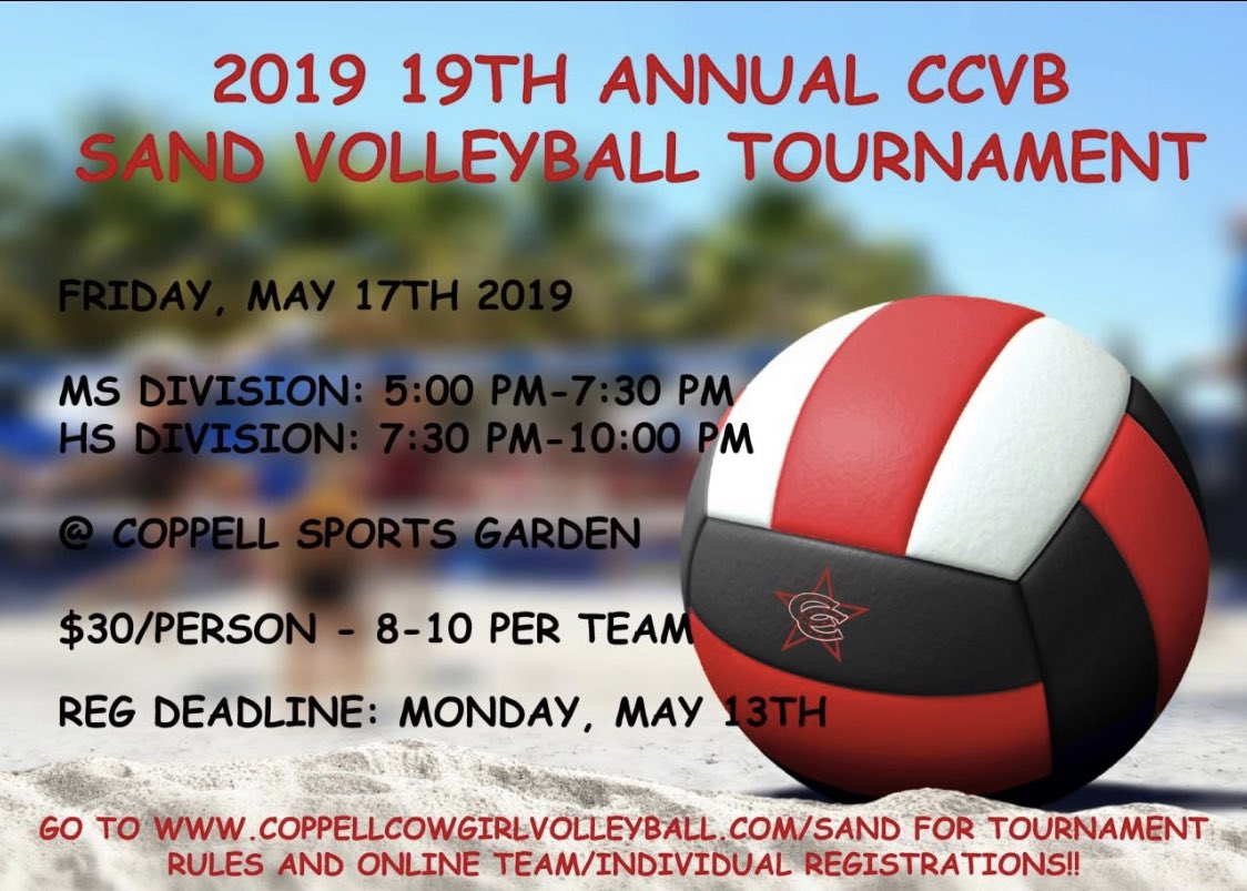 isabelleb022's tweet image. 19th ANNUAL CCVB SAND TOURNEY!!! REGISTER BY MAY 13th!! coppellcowgirlvolleyball.com/sand @CowgirlVB