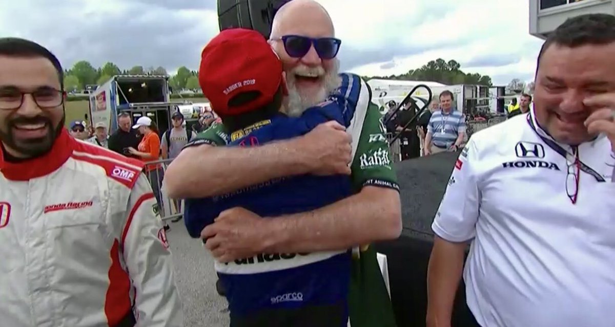 racingpixonline's tweet photo. David Letterman congratulates @TakumaSatoRacer on his win. This is Sato’s 4th career win. #HIPGA #IndyCar @BarberMotorPark https://t.co/GMfEvmYLGh
