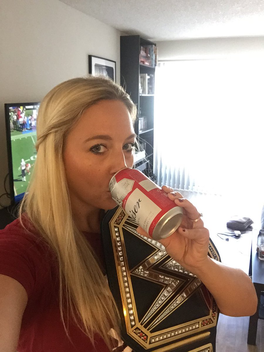 itsstaceface's tweet photo. Still mad and can’t believe my mixed tag team partner @pattersaur lost my championship belt 😡 #Wrestlemania35 #NationalBeerDay https://t.co/HdsmZa010w