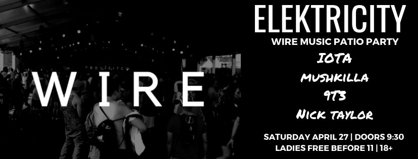 WireMusicUs's tweet image. Feels like months since we’ve thrown a patio takeover...
Oh wait, it has been.
We’re back at @ElektricityMI on Saturday April 27th (4/27) with a beefy line up of regional heavy hitters. 
Don’t miss @TheRealIota @Mushkillamusic @9T3Music &amp;amp; Nick Taylor - just two weeks out!