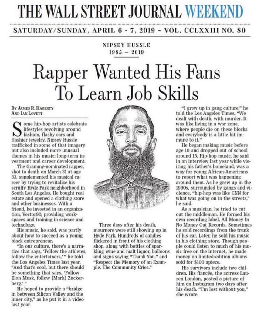 LamarsMars's tweet photo. Nipsey in the @WSJ #Nipsey https://t.co/KptE8NaB30