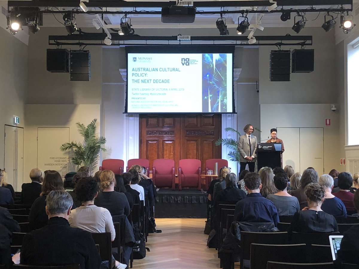 CME_Monash's tweet photo. CME is part of #policydebate @Library_Vic looking forward to invigorating discussions on #culturalpolicy and what next for Australia and the #arts @beneltham @MarkAndrejevic https://t.co/jKUDb4UF8T