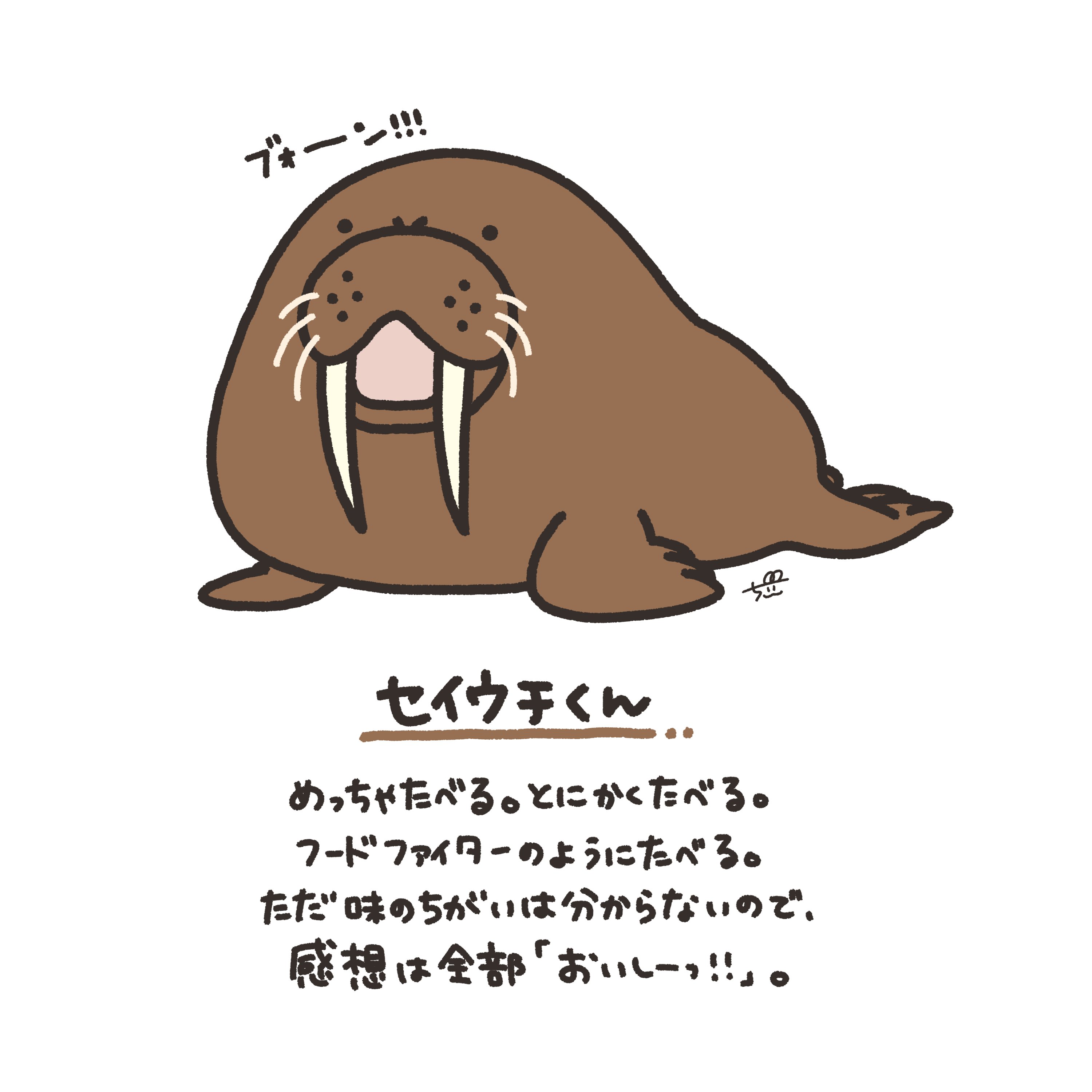 ちぃ イラストレーター セイウチくん めぇーーーーーーっちゃ食べる 夢は 満腹になること 1日1新キャラクター 57 セイウチ 大食い フードファイター イラスト オリジナルキャラクター T Co Lrpaqxorjn Twitter