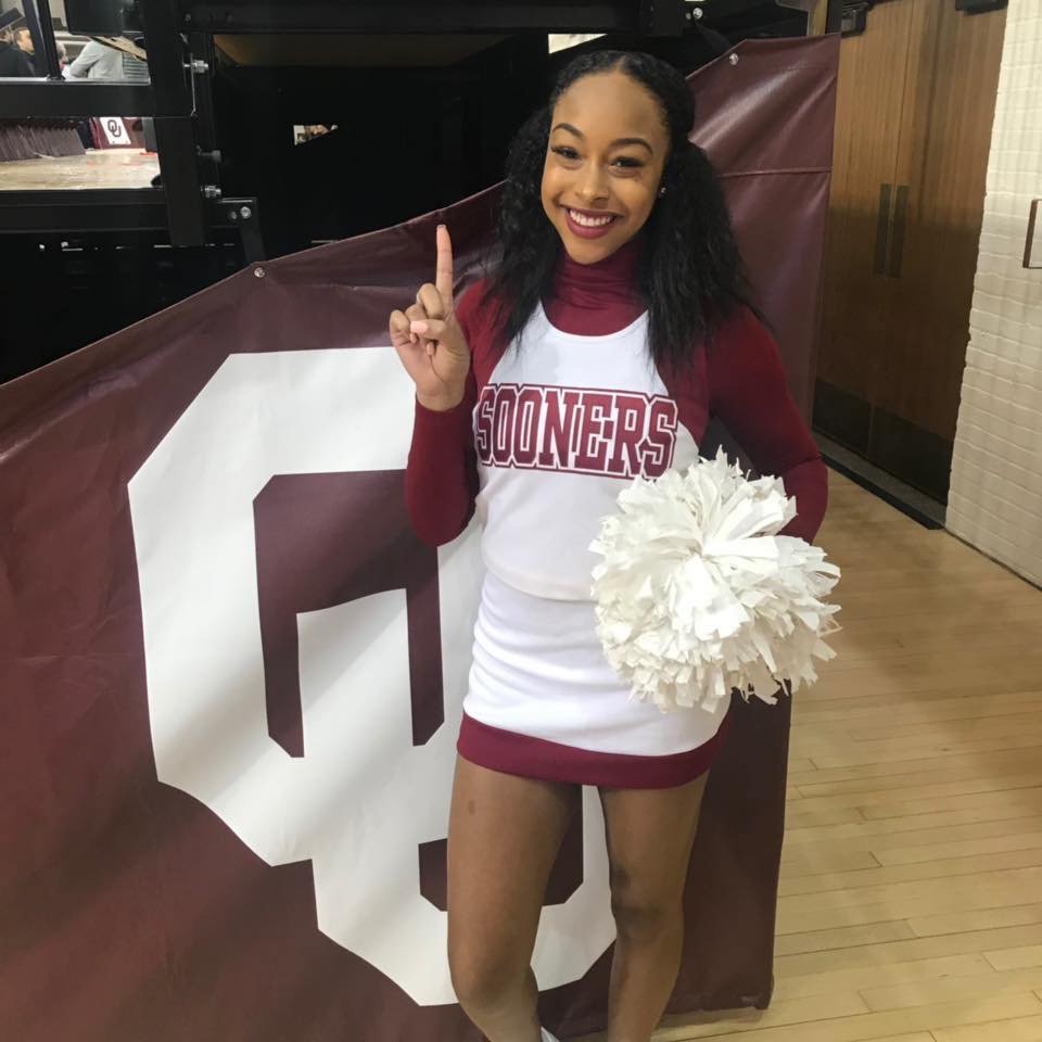 OUcheer's tweet photo. Happy belated birthday to 1st year All-Girl Cheerleader, Zandria Thornton! #BoomerSooner #OUSpirit https://t.co/TpruA0xiQN