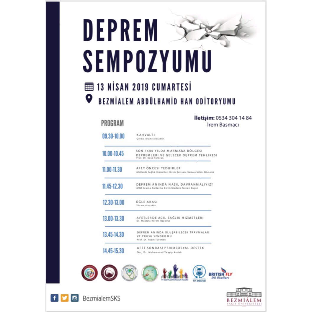 Afet ve Acil durum kulübümüz ile Şahsiyetten Medeniyete kulübümüz tarafından düzenlenecek olan, Deprem Sempozyumu etkinligi gerçekleştirilecektir.
🗓13.04.2019
⏰ 09:30 - 15:30
📍Abdülhamid Han Oditoryumu