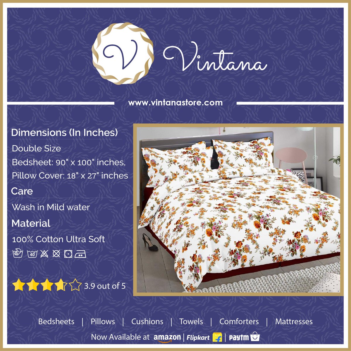 VintanaStore's tweet photo. Hurry! Only one left.
41% off on Vintana 210 TC Cotton Bedsheet with 2 Pillow Covers.
https://t.co/85JlNZmMDo

#onlineshopping #shop #bedding #homedecor #decor #bedroomdecor #love #fashion #ahmedabad #discounts #towel #pillowcover #instagood https://t.co/vA2mrrTjoq