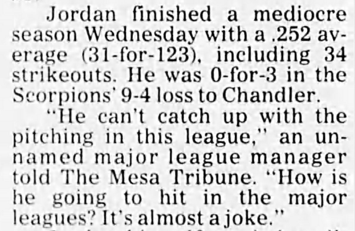 At this point, opinion on his prospects as a future major leaguer remained low for the most part. Some predicted that any future rise in the sport for Jordan would be the result of a publicity stunt by the White Sox, with the sport hurting due to the ongoing strike.