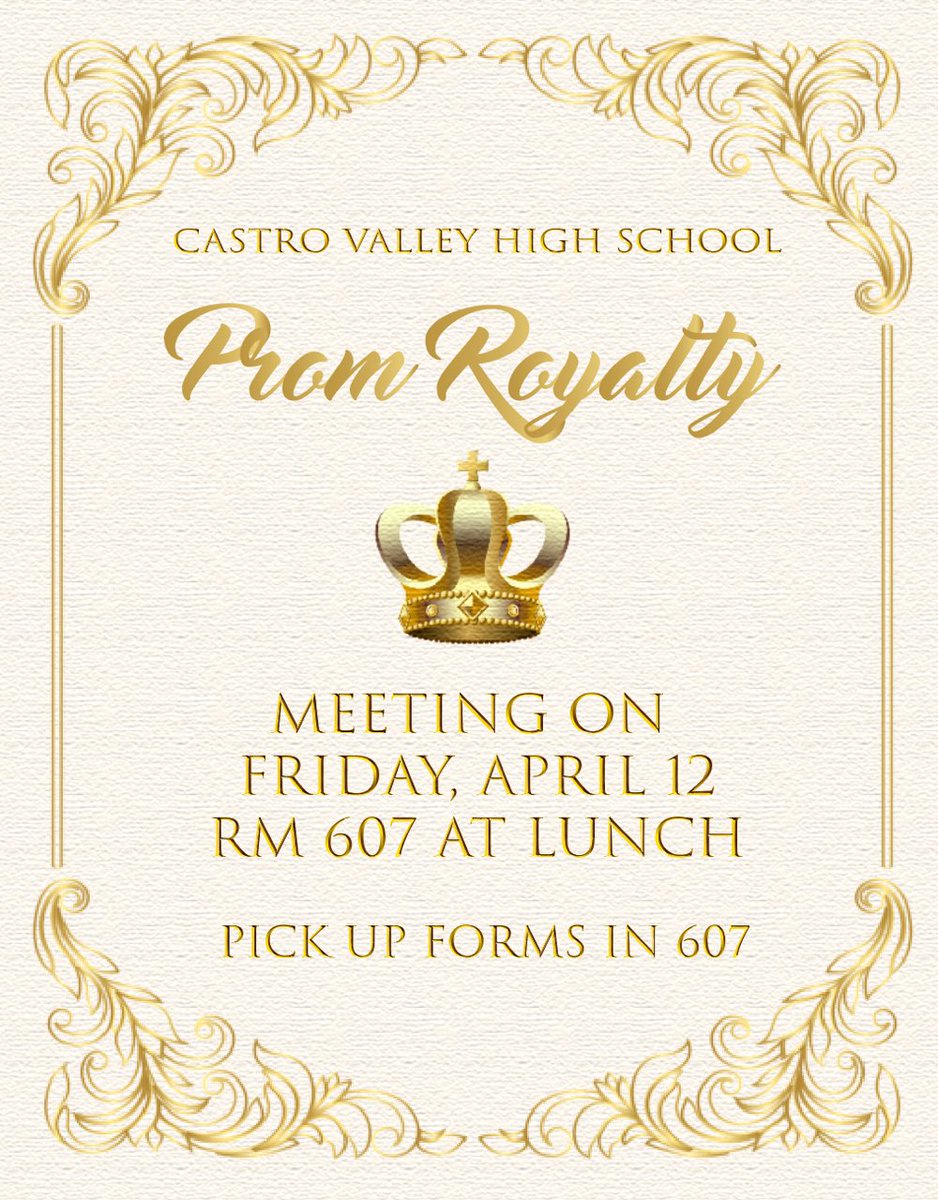 cvhsclass2019's tweet photo. PROM ROYALTY INFO! Contracts in 607 https://t.co/FGdbakCoXJ
