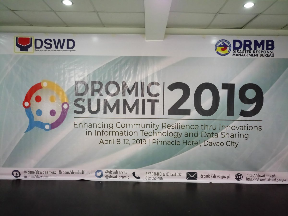 dswdxi's tweet photo. DSWD DROMIC SUMMIT 2019. April 8-12. Pinnacle Hotel. #DSWDKalingaAtPagmamahal @dswdserves https://t.co/tEIq0MJ5XP