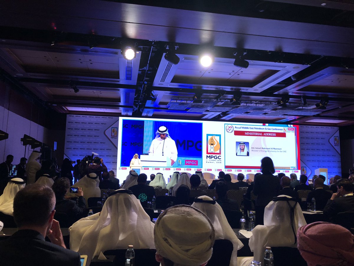 DanielColover's tweet image. “Hopefully we are not going to see over production from shale oil” Suhail Al Mazrouei Minister of Energy and Industry for the UAE tells audience at #mpgc2019