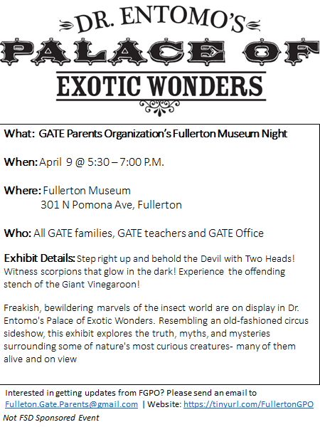 GATE_Parents's tweet photo. Join us this Tuesday for Museum Night @museumfullerton https://t.co/guFj91Xikh