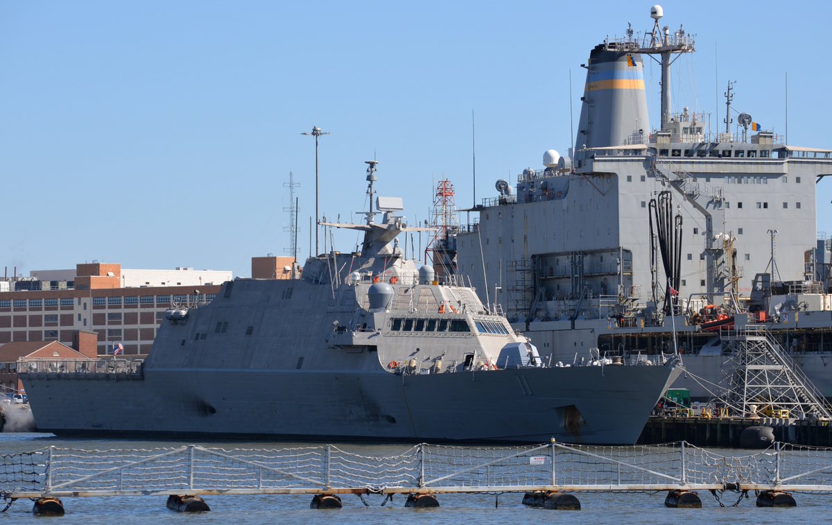 CavasShips's tweet photo. #Littoral combat ship #SIOUX CITY #LCS11 at Norfolk on 12 March. She was up from Mayport for #degaussing (de-magnetization) and to carry out her #CSSQT Combat Systems Ship Qualification Trials, The Freedom-class ship was commissioned in November at Annapolis MD. https://t.co/WwDOosgn9M
