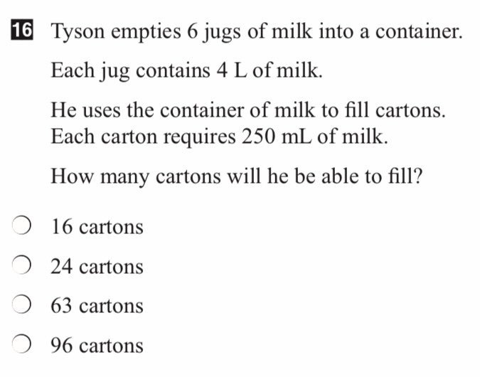 For fun, I shall tweet gr 6 math EQAO questions this week. Here’s the 1st. Many students would wonder what a 4 L jug of milk looks like and where such a thing might be purchased. Then, is Tyson ok? I mean, why would a person do this? Jugs seem preferable to a giant container...