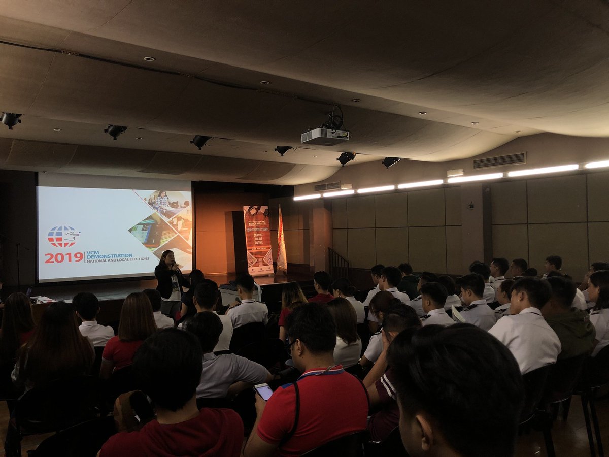 LPUManila's tweet photo. LOOK: Vote Counting Machine Demonstration #VCMDemo is now on going at the Mini Theater. Let us all #TakeTheLead in promoting a clean and honest #PHElections2019 https://t.co/LAofjMHb9Z