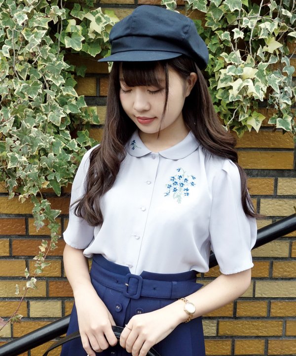 ? new arrival ? 『 スミレ刺繍シャツブラウス/an another angelus 