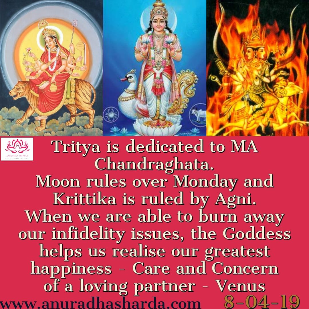 ShardaAnuradha's tweet photo. #Tithi #Tritya #MaChandraghata #lovingpartner #dedicated #Monday #Moon #fickle #Krittika #Agni #infidelity #austerity
Suggestions for today
1. How devoted are u towards ur spouse
2. How caring and fidel are u in ur actions nd thoughts
3. How do u control ur mind n actions https://t.co/QG2YH1vxiC