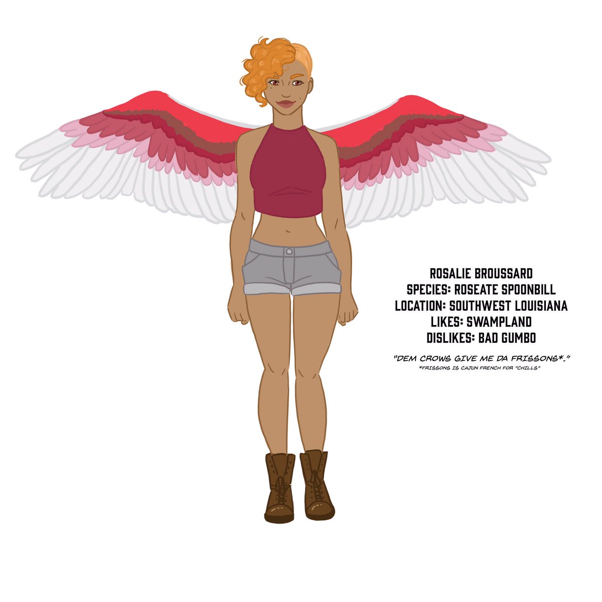 advntsatdawn's tweet photo. Rosalie Broussard for #thecroakingcontest #thecroakingcomic #thecroaking #contestentry #roseatespoonbill #cajunbird #characterdesign #adventuresinlesbianland #starfallen #webtoon https://t.co/J2CxCt8U5p