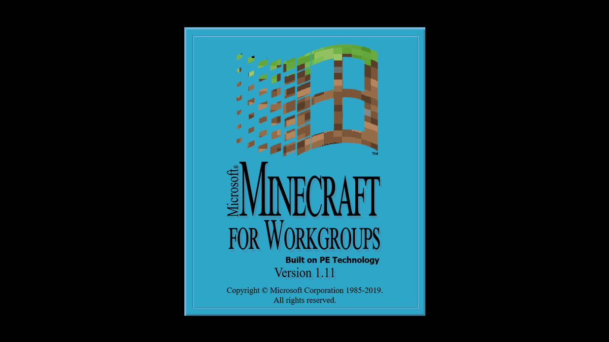 notmojang's tweet photo. Minecraft for Workgroups 1.11 is coming soon to Xbox One, Windows 10, iOS, Android, Nintendo Switch, and IBM Compatible PCs with a 80386 CPU and 2MB of RAM running MS-DOS 3.1. https://t.co/hOhtvZNwmg