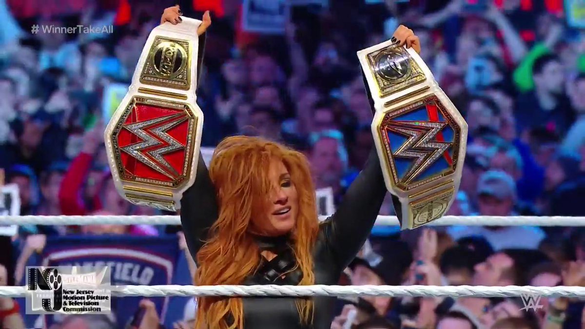 NEW #RAW #WomensChampion. NEW #SDLive #WomensChampion. @BeckyLynchWWE just made HISTORY! #WrestleMania #BeckyLynch