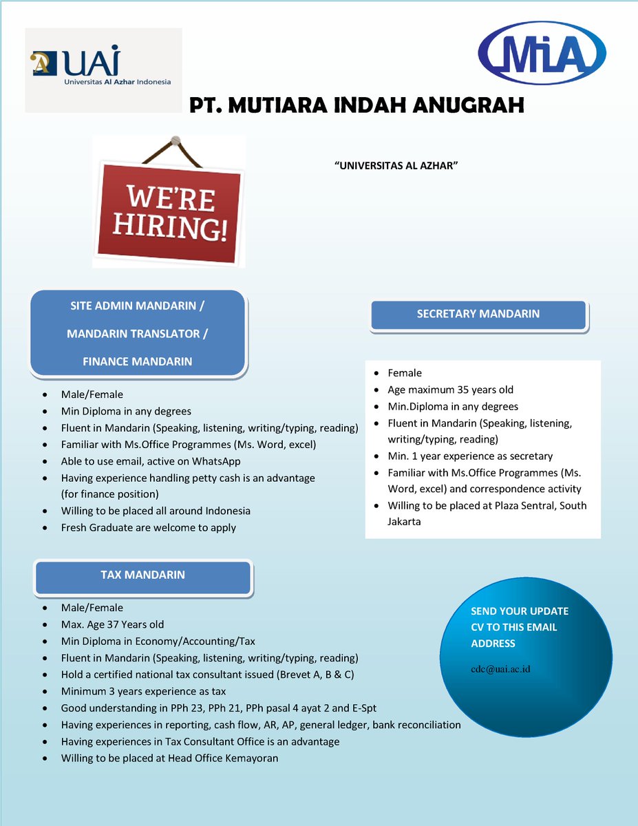 Site Admin/Translator/Finance Mandarin, PT Mutiara Indah Anugrah