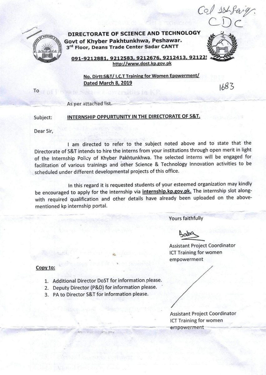 cecosofficial's tweet photo. Directorate of Science and Technology KP intends to hire the interns. Its an opportunity for the student to get benefit from this paid internship,students are required to apply on line via https://t.co/i7Xk6t3NKw. Eligibility criteria is available on the above mentioned portal. https://t.co/hMtKQWnmq8