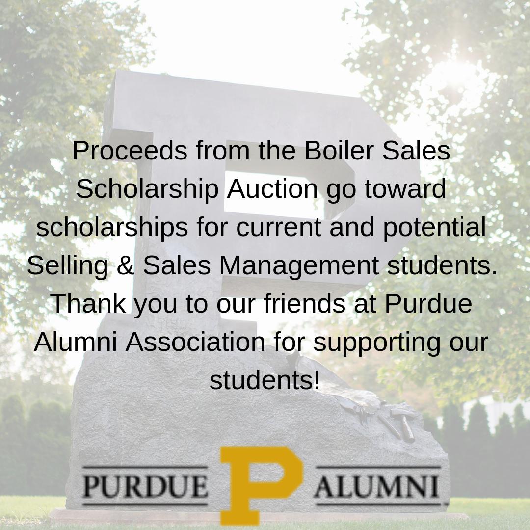 PurdueSales's tweet photo. Thank you to Purdue Alumni Association for your Diamond Level sponsorship of the Boiler Sales Scholarship Auction! 

To help support Purdue Selling &amp; Sales Management students, buy your tickets online at https://t.co/fv9OzEaaTD to attend the auction on April 12th! https://t.co/ibDWZ2wxbv