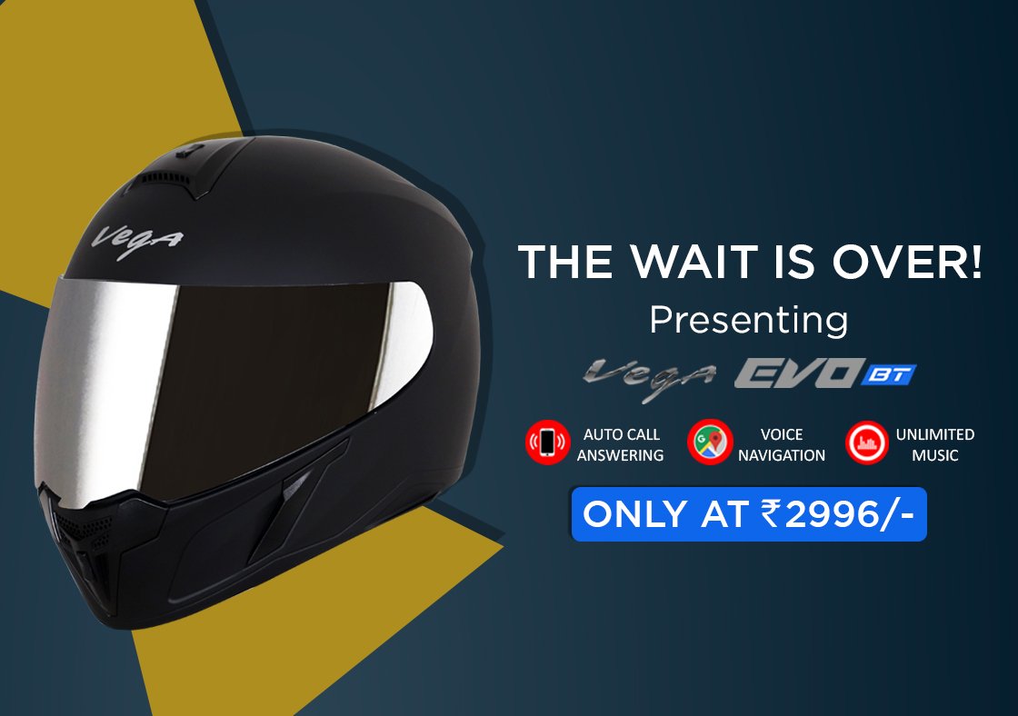 VegaHelmetIndia's tweet photo. The wait is over! Our exclusive Bluetooth Helmet is finally here!
From now, have a tangled free thrilling ride with your Vega Evo BT Helmet!
Visit our official website to buy now: https://t.co/i5b5nN1Btv
#BeUnstoppable #VegaHelmets #VegaEvoBT #BluetoothHelmets #Safety #Helmets https://t.co/U6vG4uZmIM